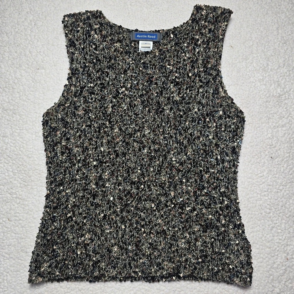 Austin Reed Silk Blend Knit Sleeveless Top Womens Med Brown Black Confetti Shell